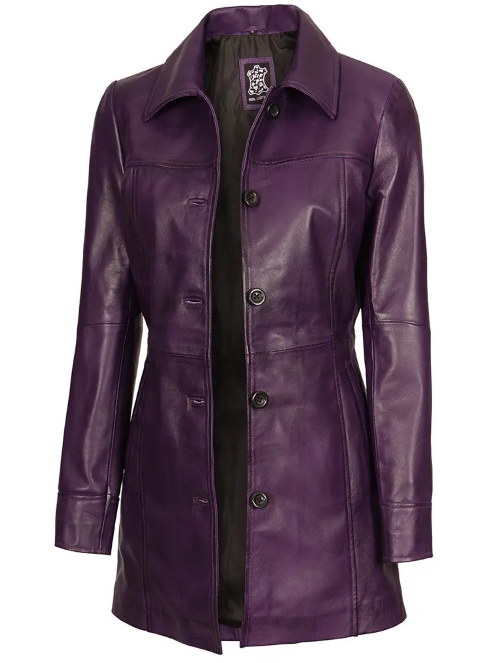 Purple Leather Button-Front Women's Coat - Picture 2 of 7